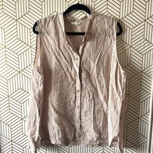 Eileen Fisher Beige Sleeveless Button-Down Shirt